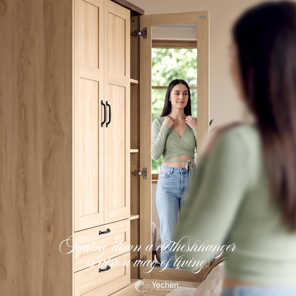 Yechen 62" Wooden Armoire Wardrobe Closet with 3 Doors & 2 Drawers, ...