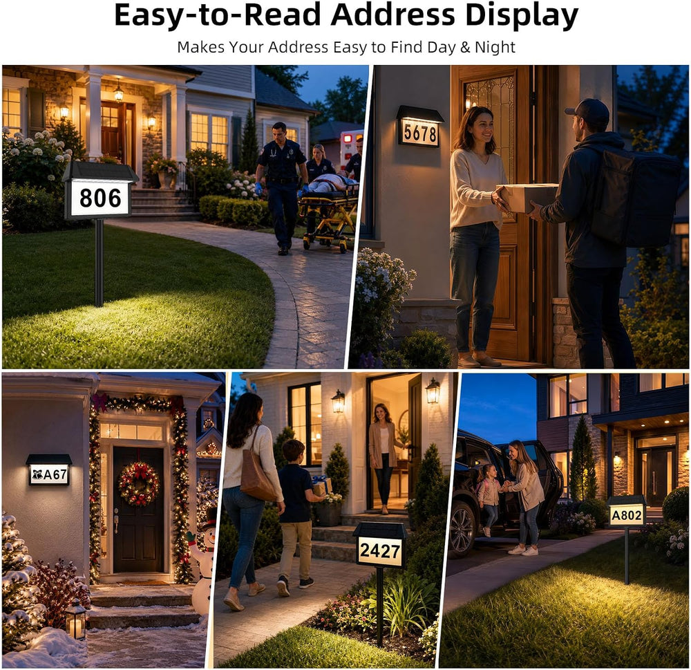 Lacasa Solar Address Sign Lighted House Numbers Waterproof 3 Color Modes
