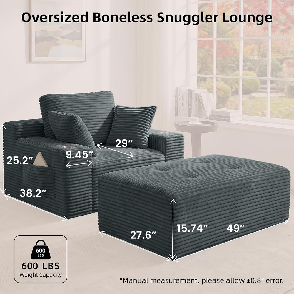 66" Oversized Boneless Chaise Lounge Chair with Ottoman Indoor