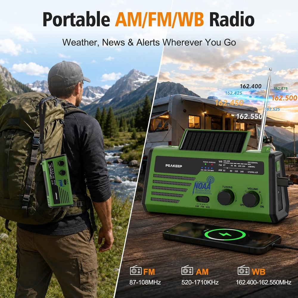 Peakeep NOAA Emergency Weather Radio Alert with Crank Solar Battery Powered
