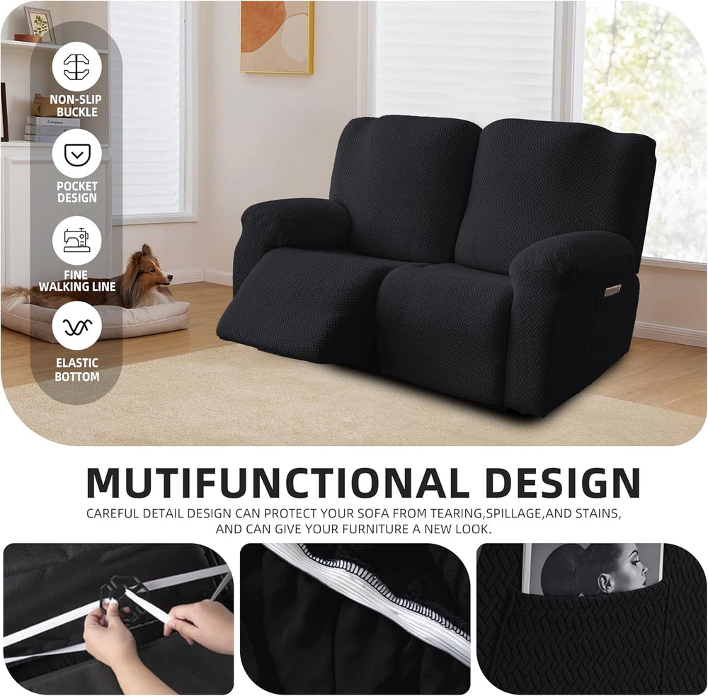 Genina Recliner Loveseat Covers,2 Seater Couch Cover,Black