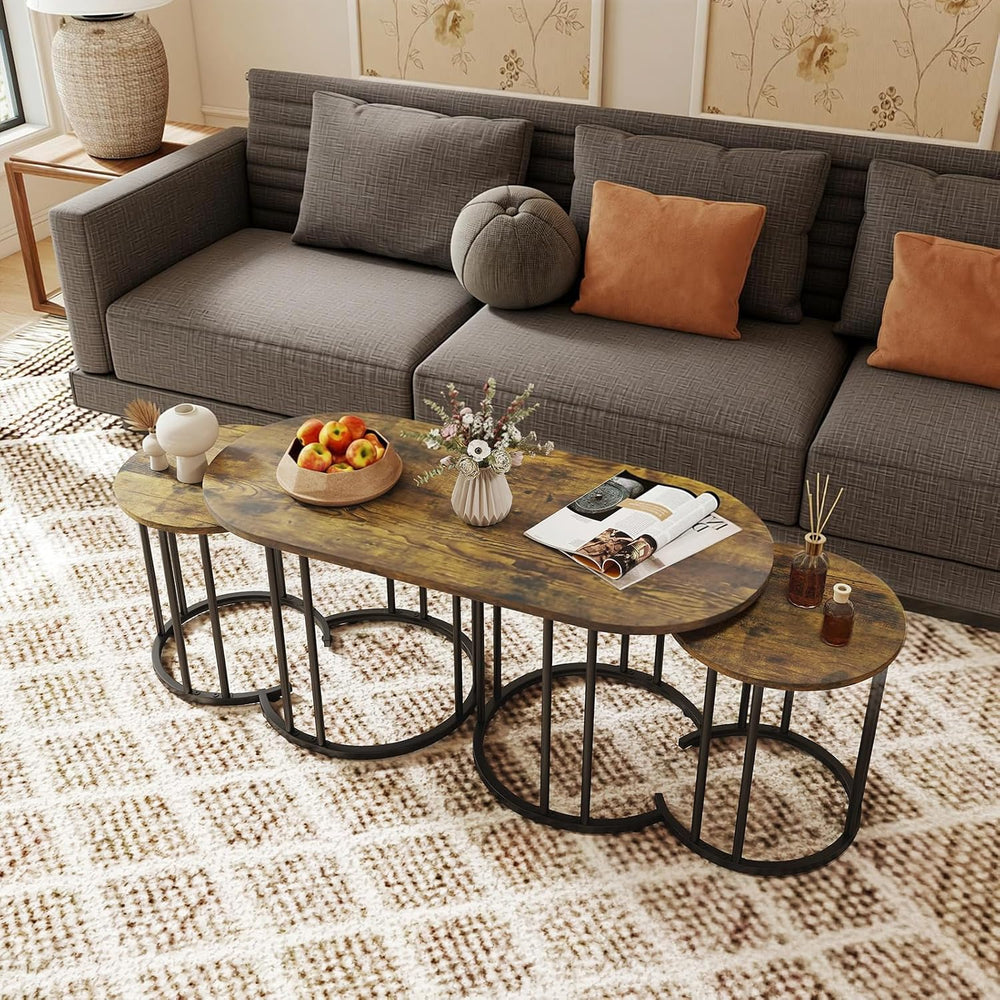 GIANTEX Nesting Coffee Table Set of 3, Living Room Table Set, Brown
