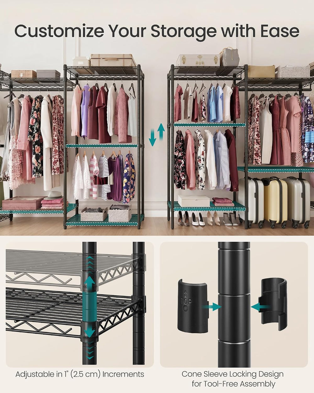 SONGMICS Closet Organizers and Storage, Clothes Rack with Shelves