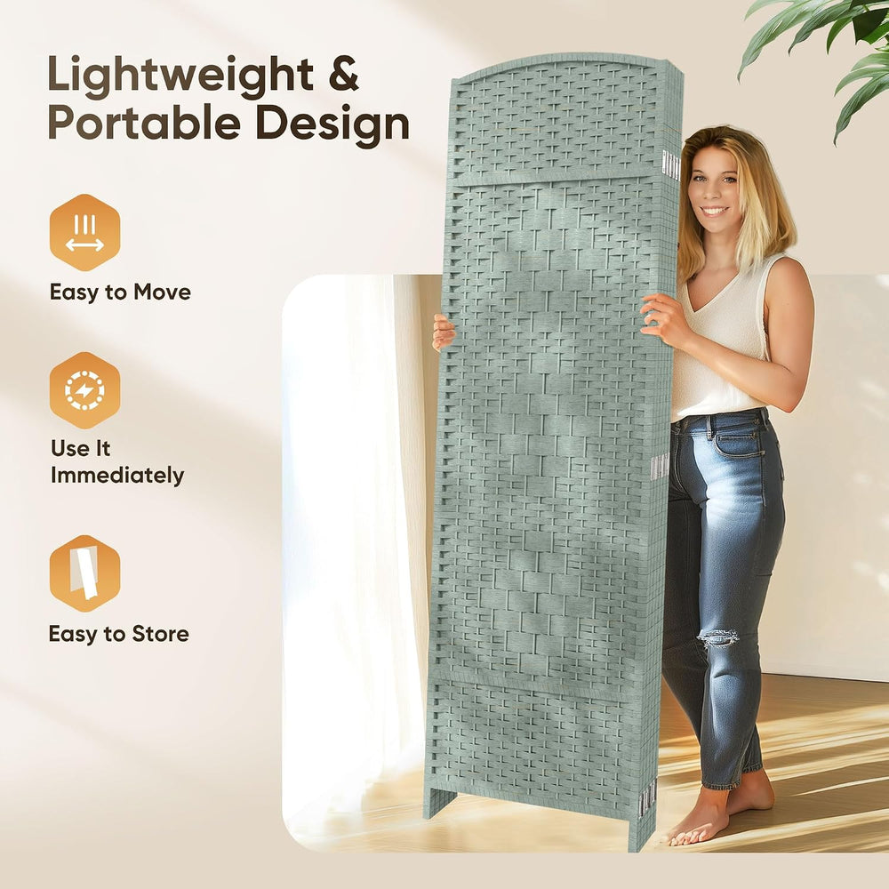 JOSTYLE Rattan Room Divider, 4-Panel Folding Privacy Screen 6ft. Extra Wide
