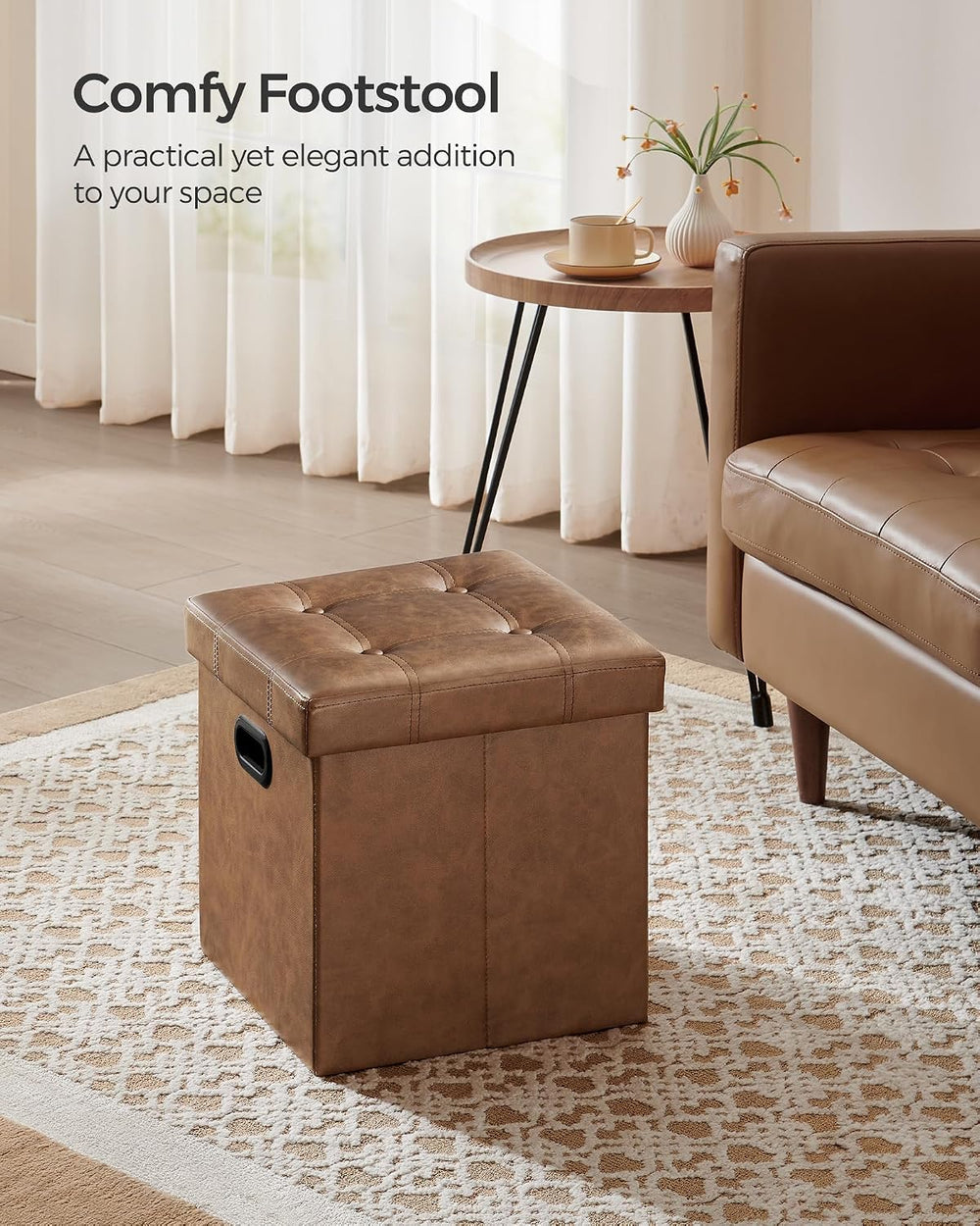 SONGMICS 15 Inches Folding Storage Ottoman, Cube Footrest