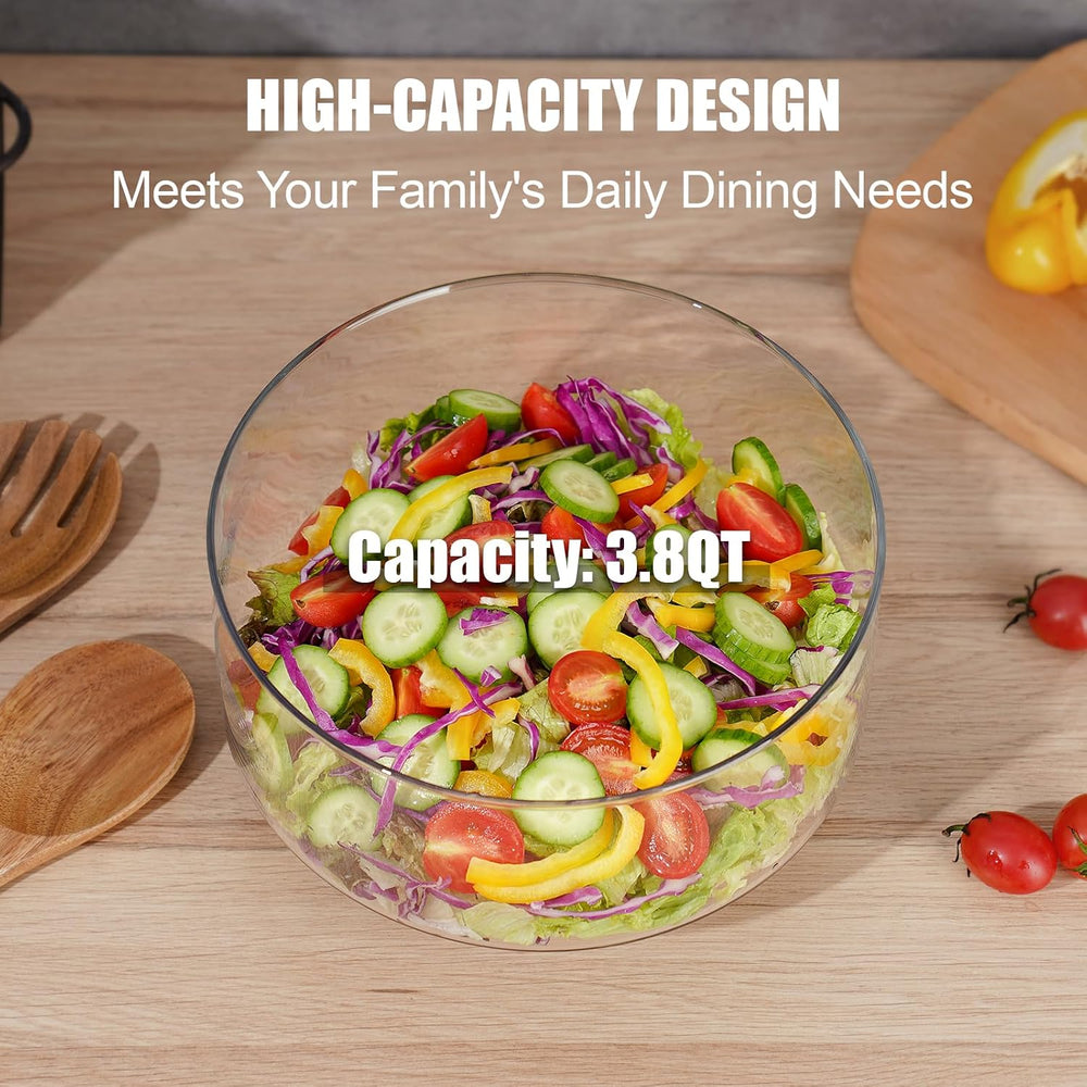 NiHome Glass Salad Bowl with Acacia Wood Salad Tongs, Large Capacity Design w...