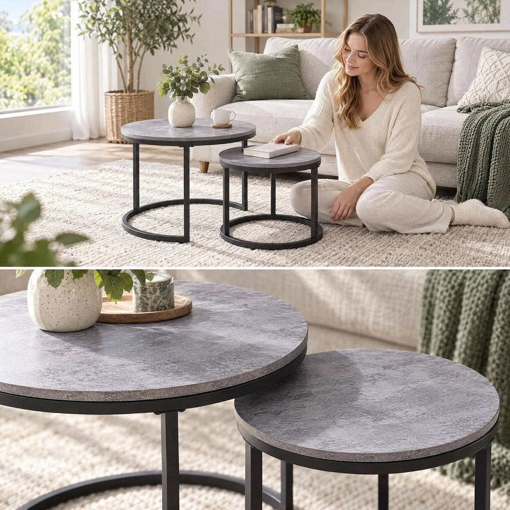Nesting Coffee Table Set of 2, Faux Concrete Grey, 23.6"