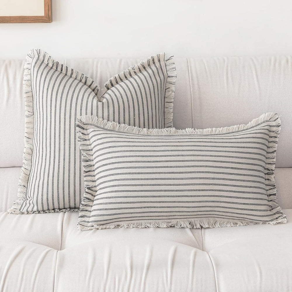 YEENAASY Throw Pillow Covers 20x20 Boho Striped Pillow Cases with Tassel