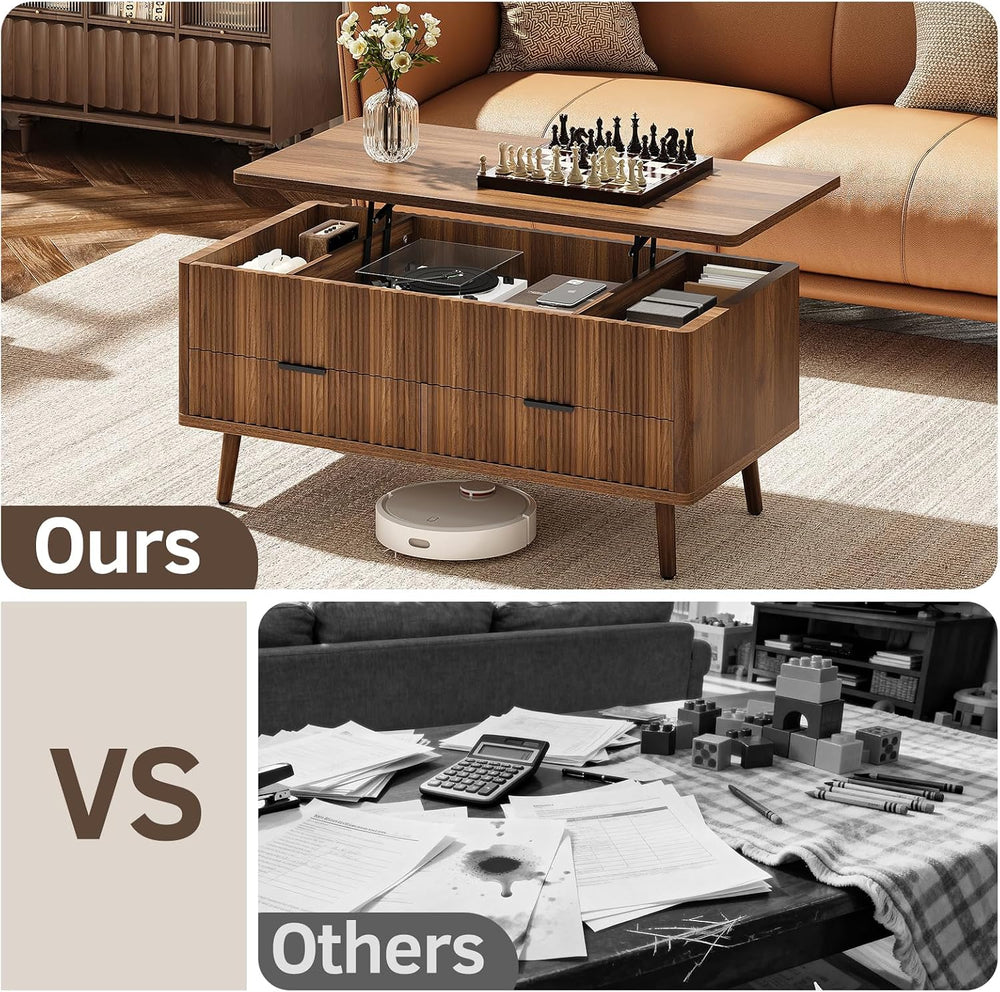 Lift Top Coffee Table with Storage, Living Room Coffee Table with 2 Drawers