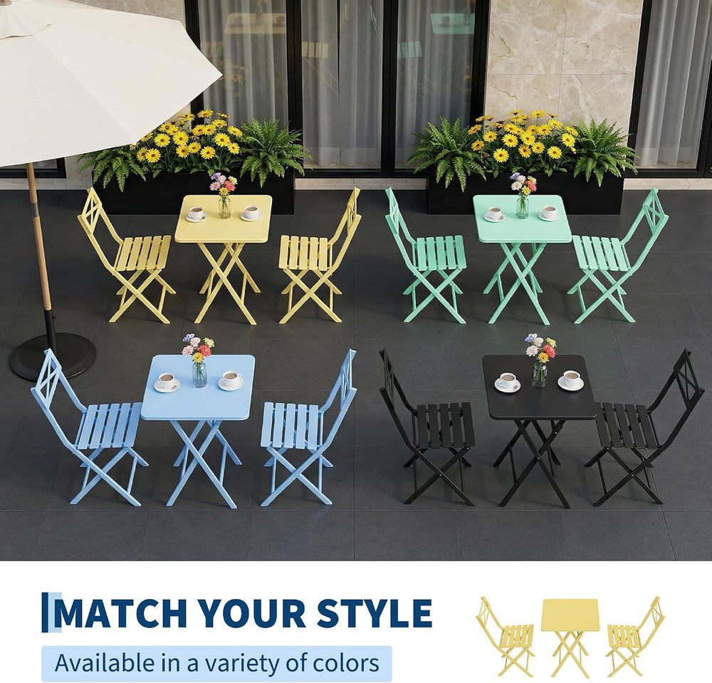 GARVEETECH 3-Piece Folding Bistro Set, Heavy Duty Outdoor Patio Furniture wit...