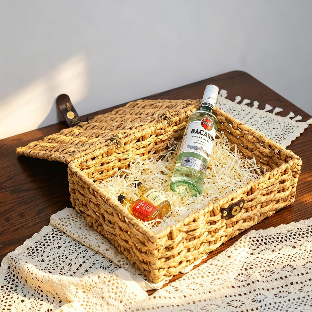 Water Hyacinth Woven Storage Basket with Lid for Decor, Storage (Large)