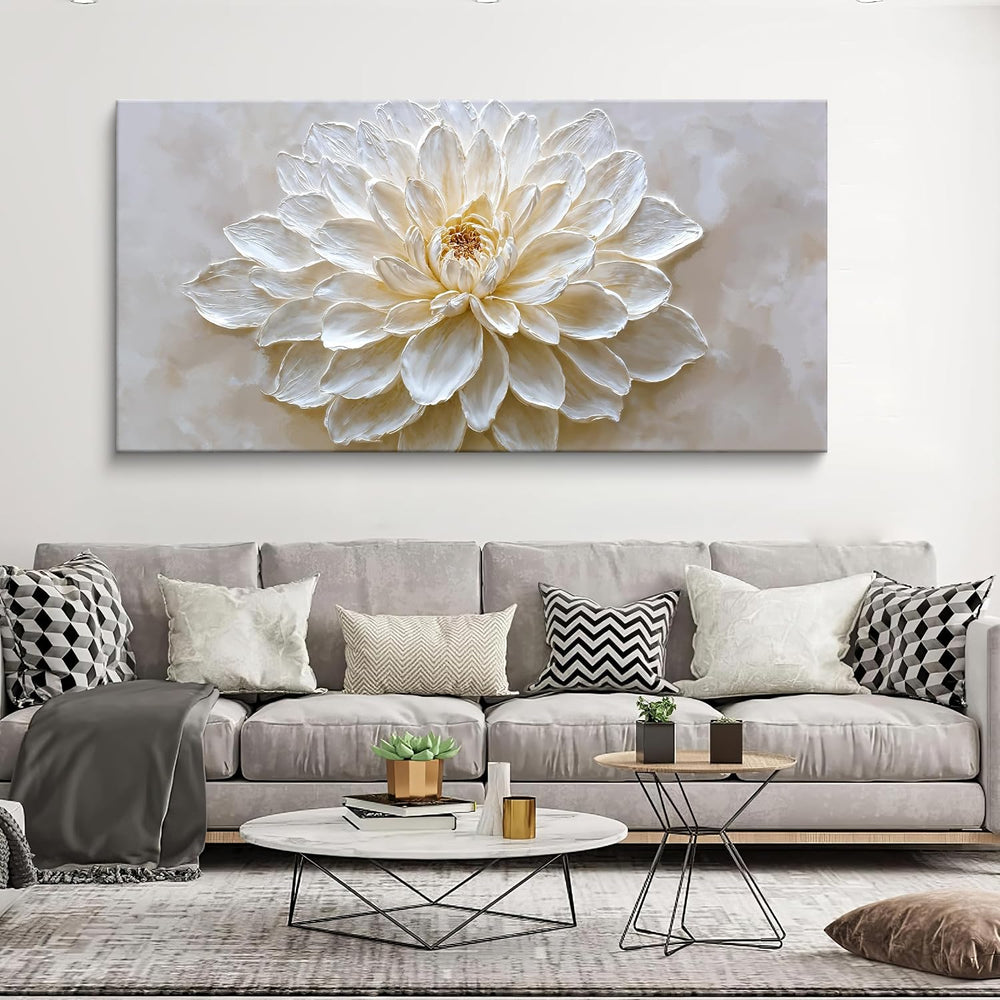 Large Modern Wall Art For Living Room White Flower Wall Decor 29 X 58 Inch