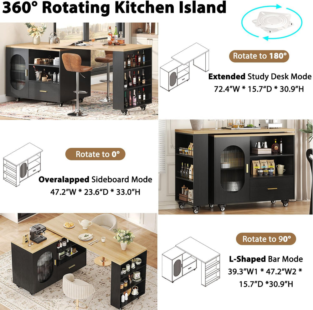 LVB Kitchen Island with Storage,72" Mobile Island Table for Kitchen