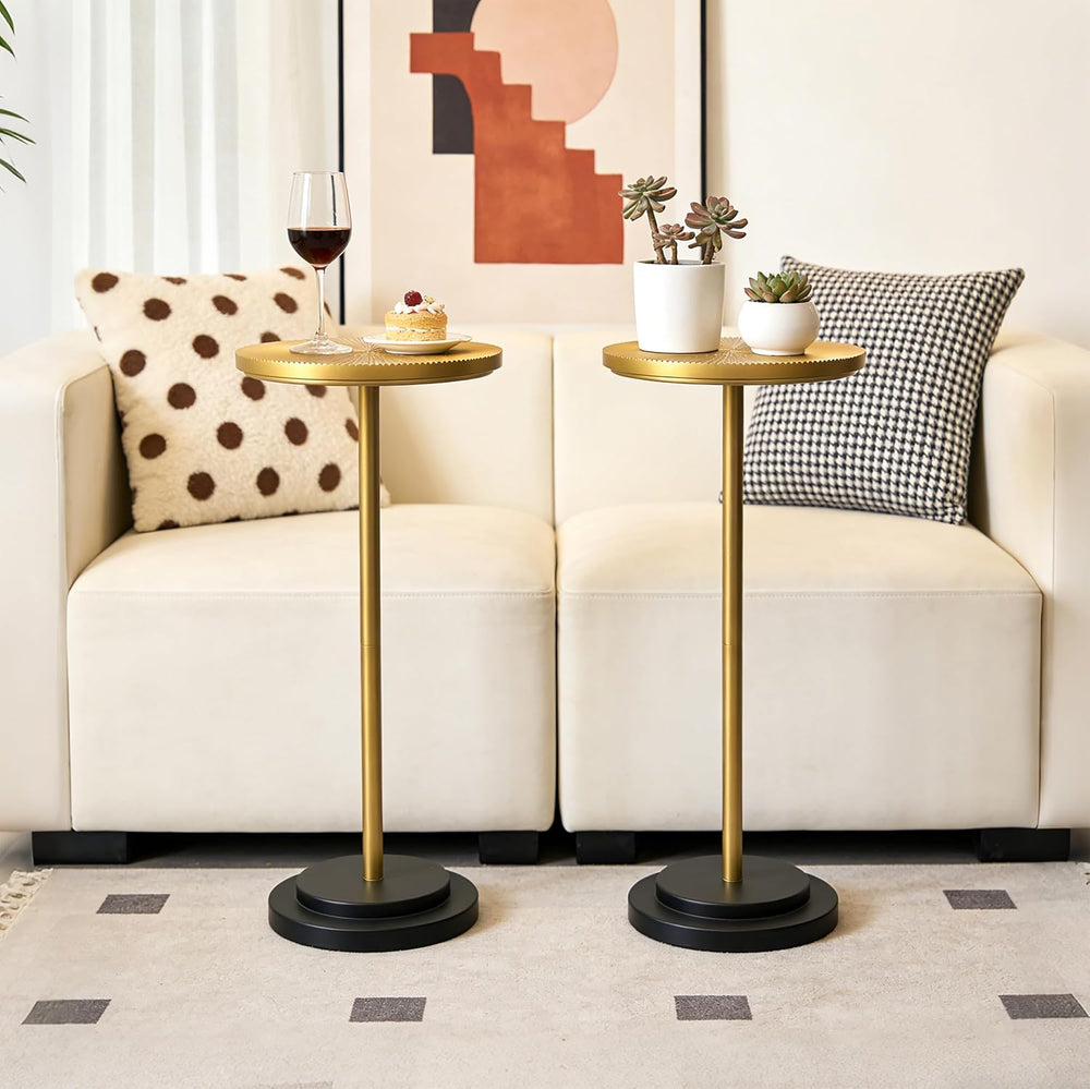 COVLON Drink Table Set of 2, Small Round Pedestal Side Table with Carved Top ...