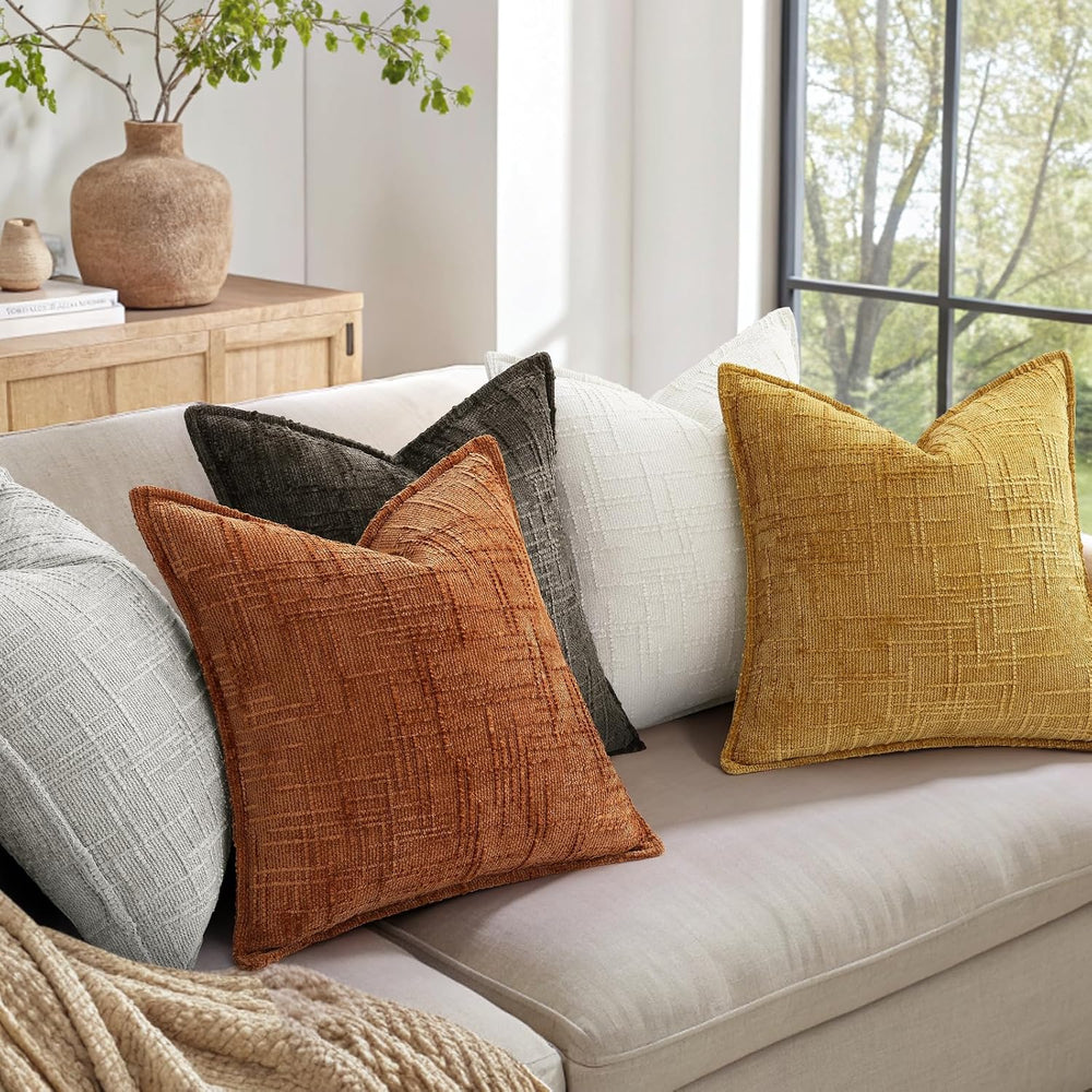 decorUhome Chenille Fall Throw Pillow Covers 20x20 Set of 2, Mustard Yellow