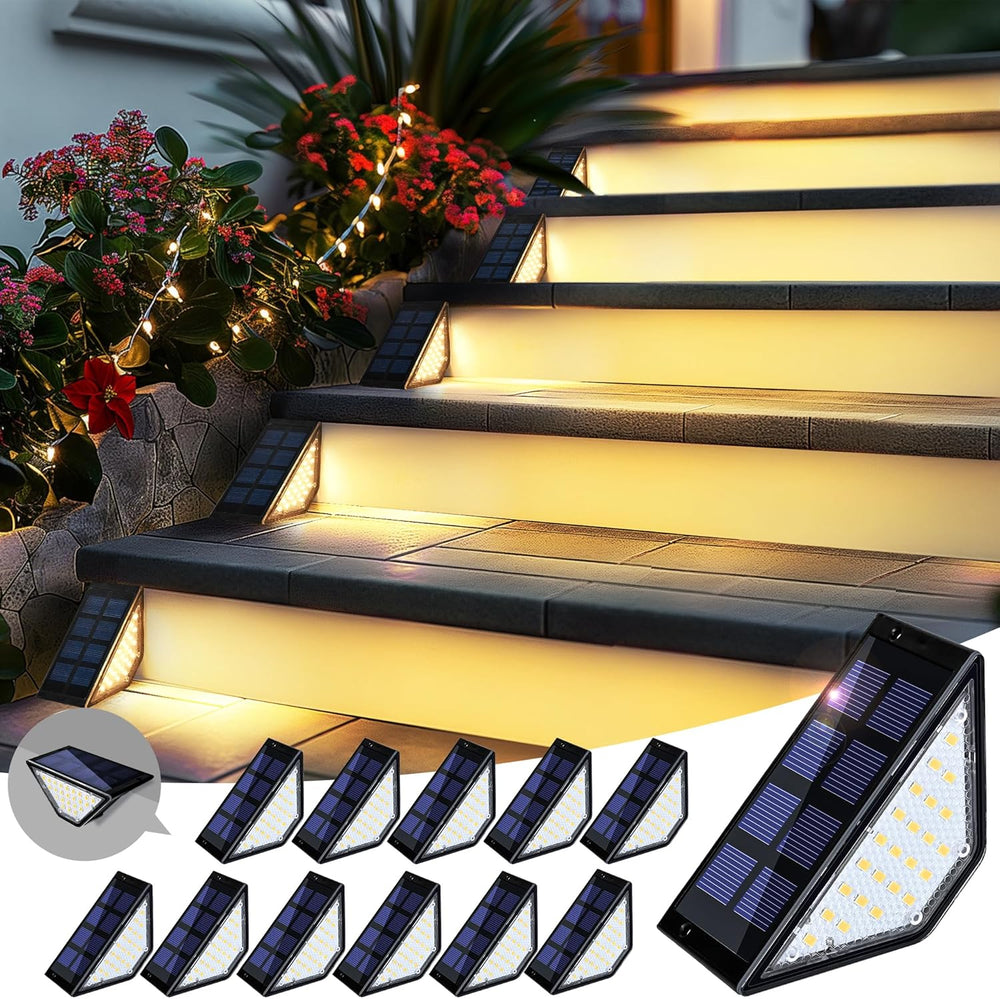 PATIOWIN Solar Step Lights for Outside,24 LEDs Solar Stair Lights Waterproof ...