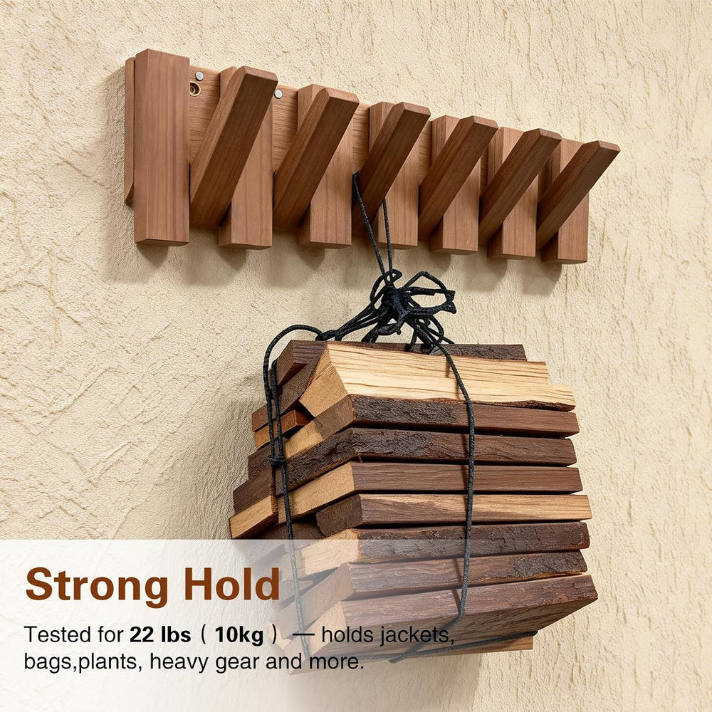 Coat Rack Wall Mount, Fold-Away Resin imitation wood Coat Hooks - 6 Hooks
