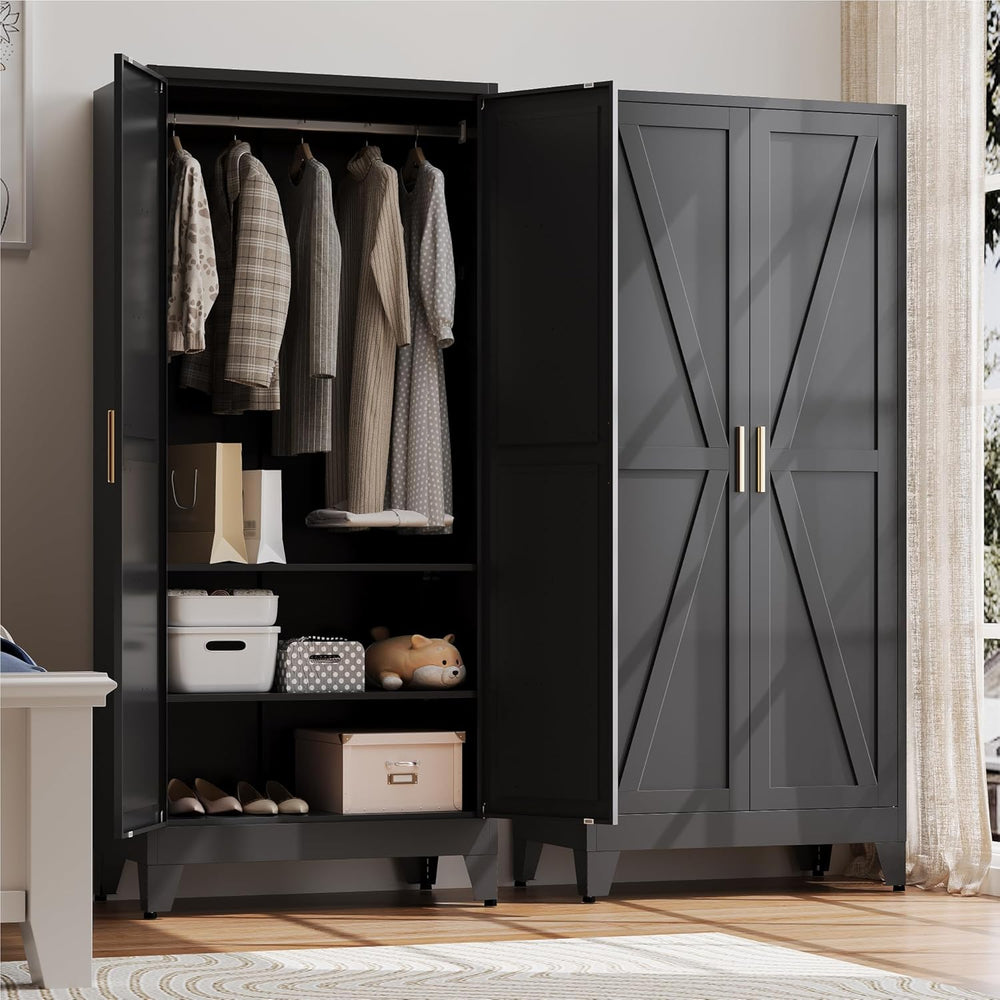 Baborokic Metal Armoire Wardrobe Closet with Hanging Rod,71H Metal Cabinet wi...