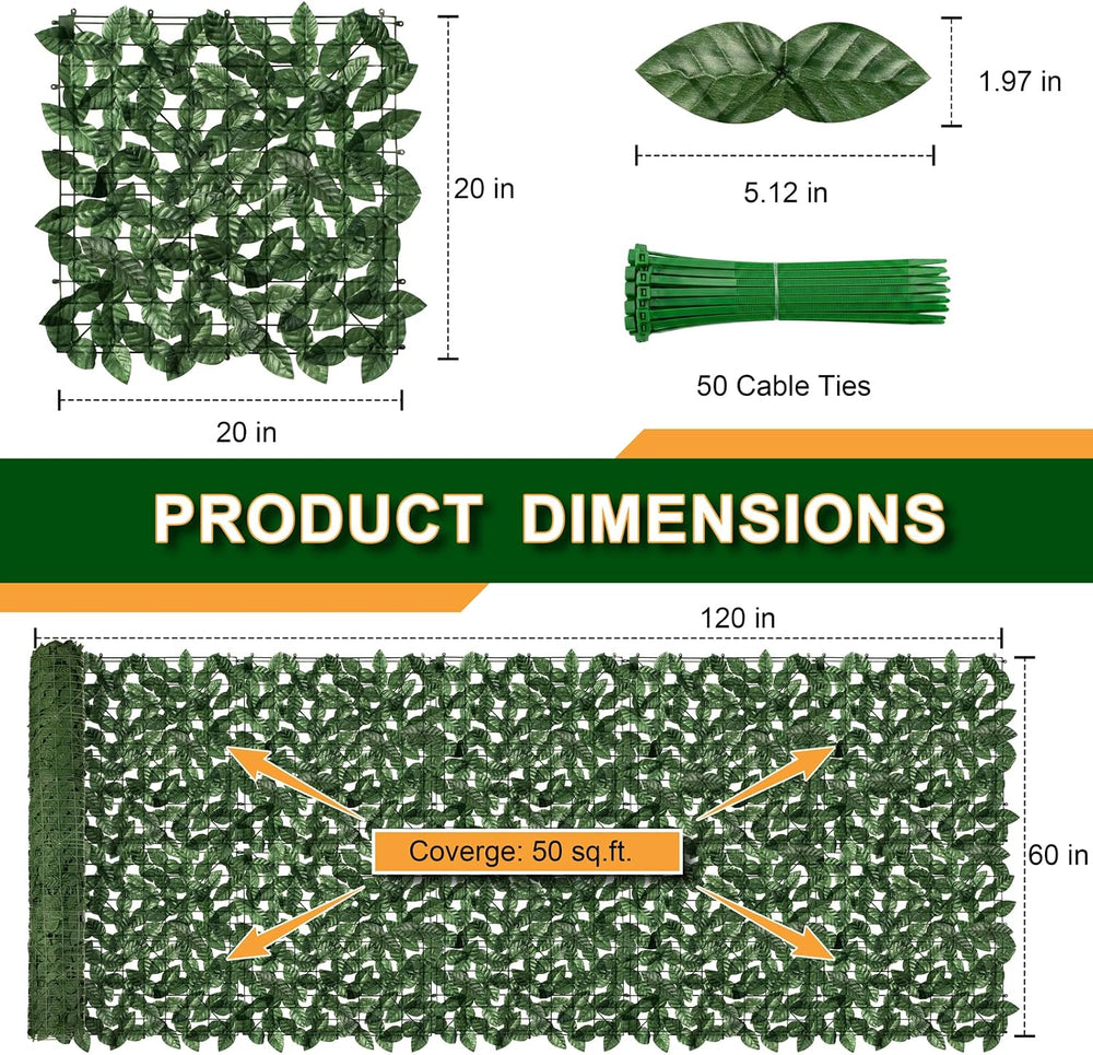AOKIIE 60"x120" Artificial Ivy Privacy Fence Screen UV-Anti 50SQFT