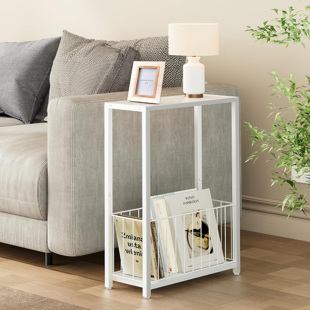 Homleke Narrow Side Tables Set of 2 with Magazine Holder, Skinny End Tables