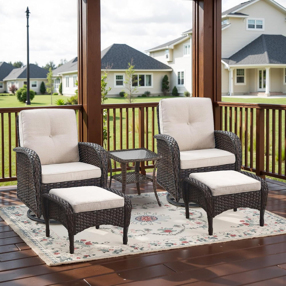 Belord 5 Piece Swivel Rocker Glider Outdoor Chairs Set of 2 with Ottoman and ...