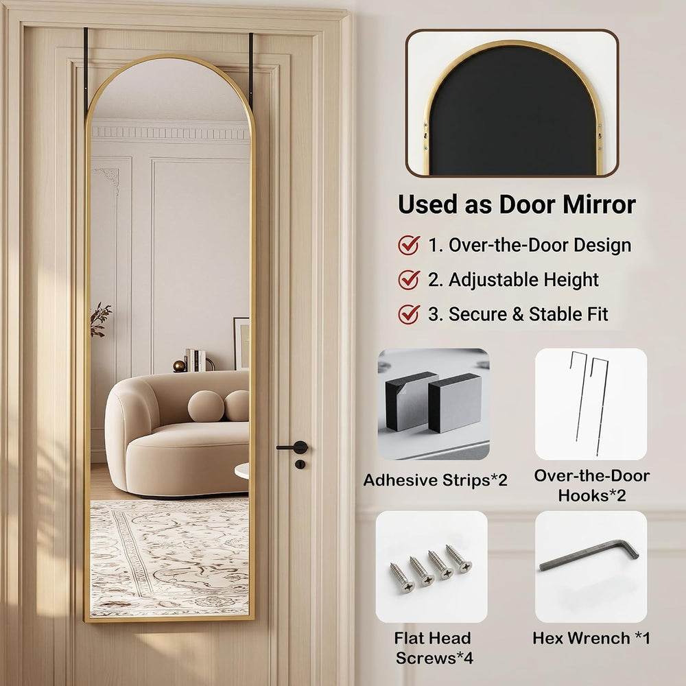 Antok Full Length Mirror, 48" x 14" Over-the-Door Hanging Mirror, Gold
