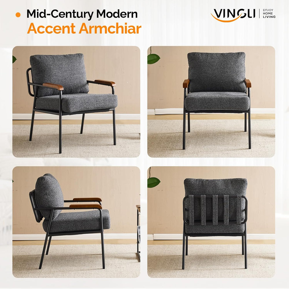 VINGLI Mid-Century Modern Accent Armchiar for Small Space, Small Comfy Uphols...