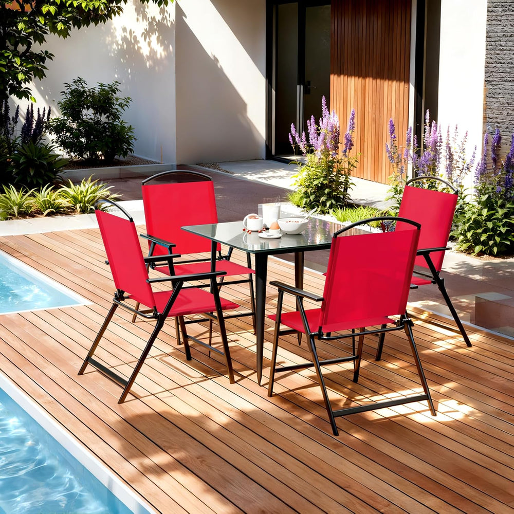 Outdoor Folding Patio Dining Chairs Set of 4 With Armrest Heavy-Duty Lightwei...
