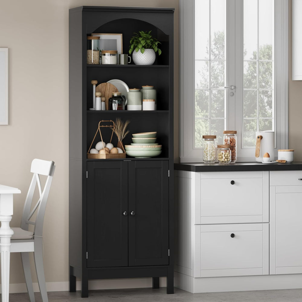 Arched Bookshelf,3 Tier Tall Bookcase with Adjustable Shelves and Cabinet