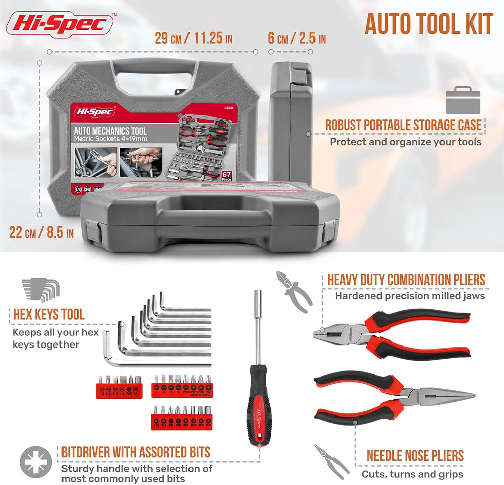Hi-Spec Metric Auto Mechanic Tool Set Motorcycle & Car Tool Kit Trucks