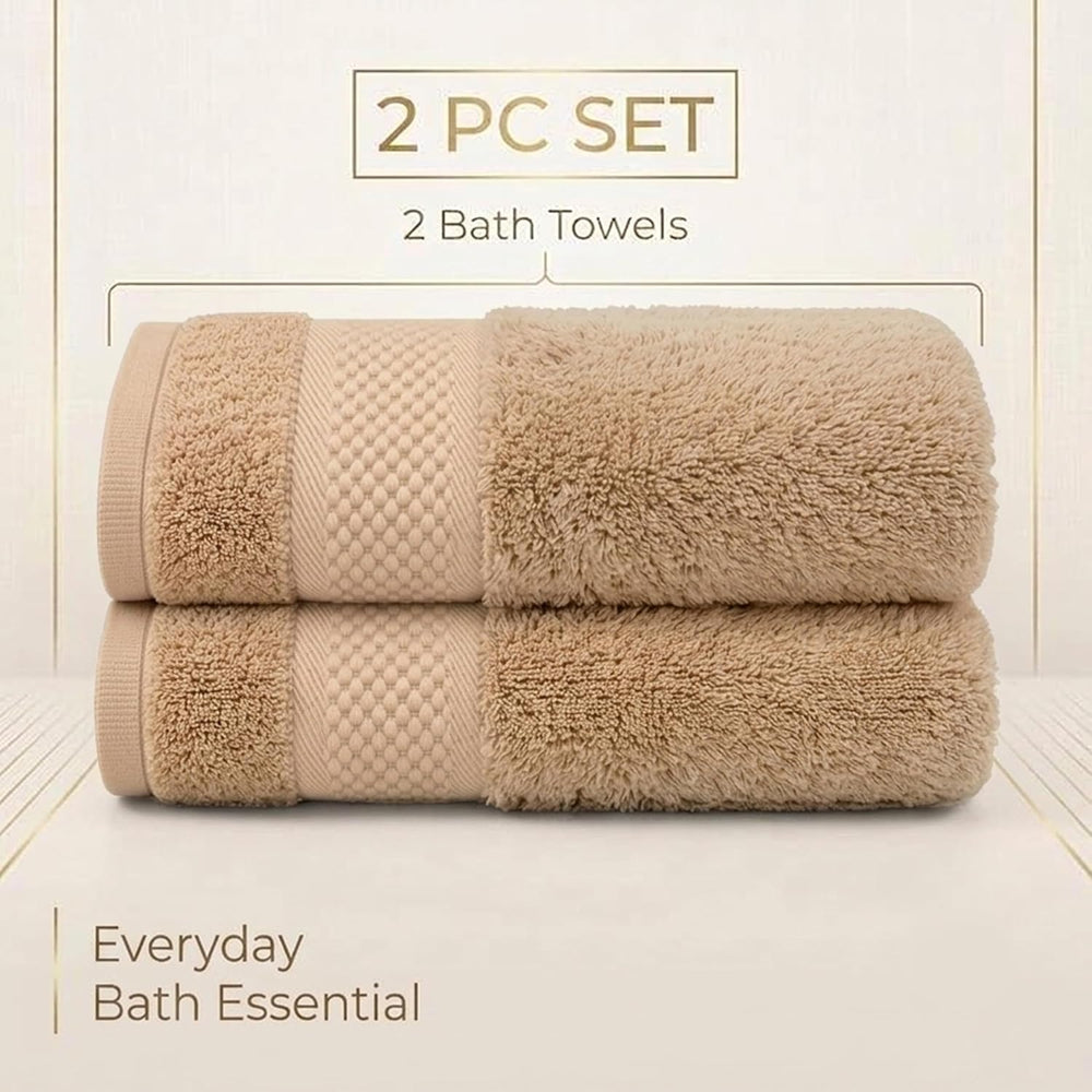 100% Cotton Soft Luxury Bath Towels Set of 2, Lightweight, Quick Dry, Beige