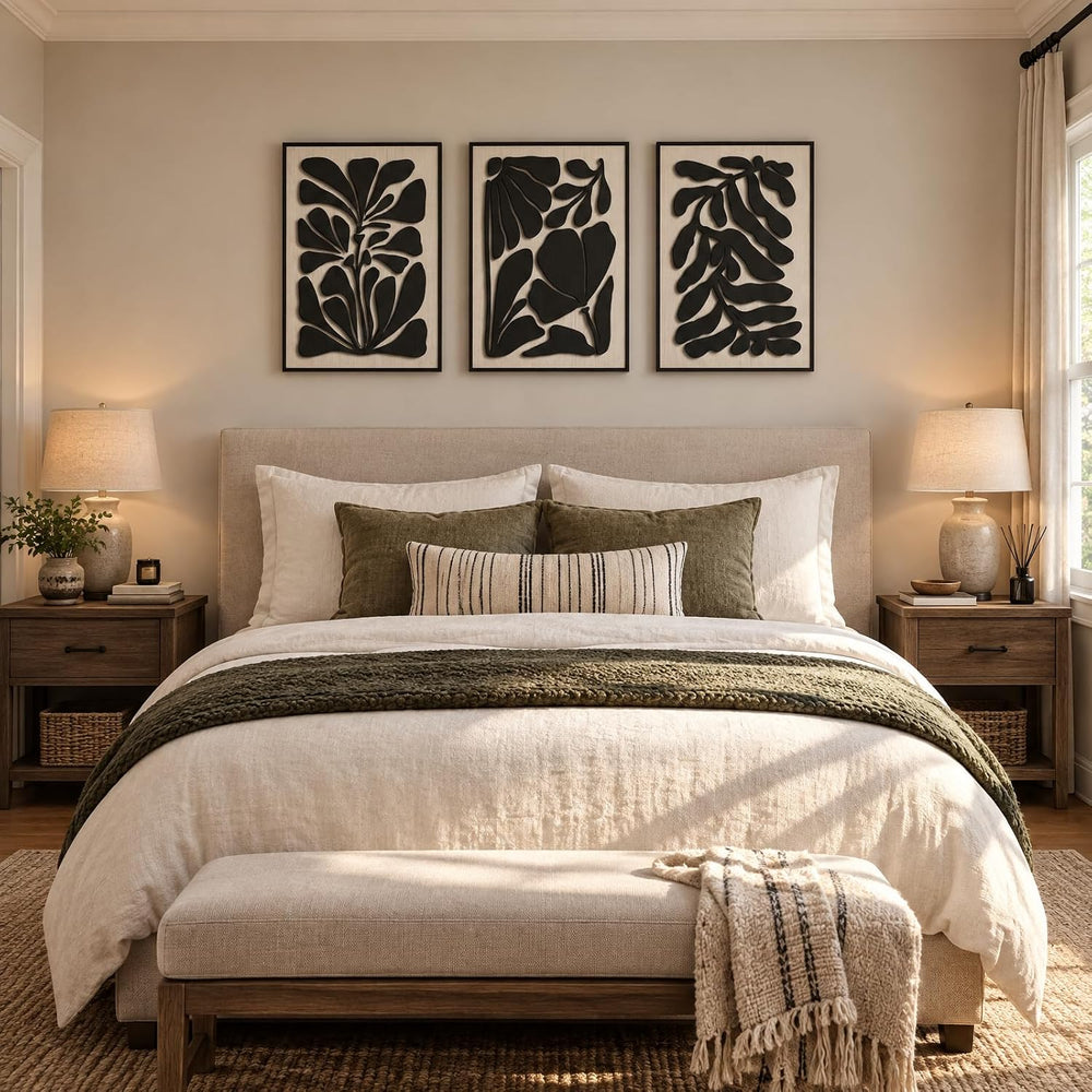 3D Large Solid Wood Wall Art Set of 3, Boho Botanical Wall Decor, 24x48 IN
