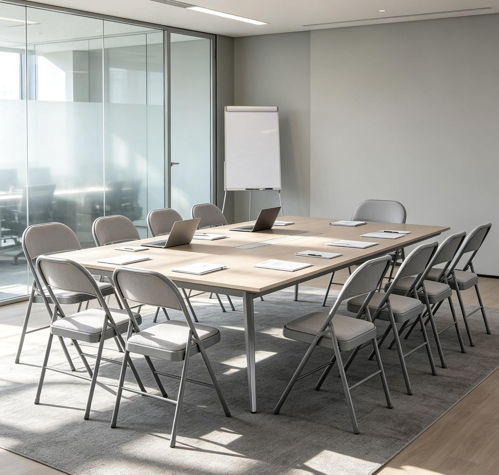 Fabric Padded Folding Chairs with Cushion and Back for Dining Gray