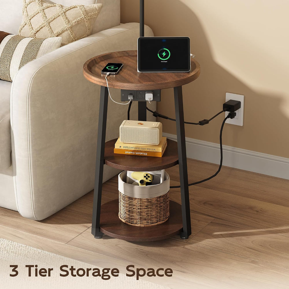 WLIVE Floor Lamp with Table, Round Small Side Table with Charging Station