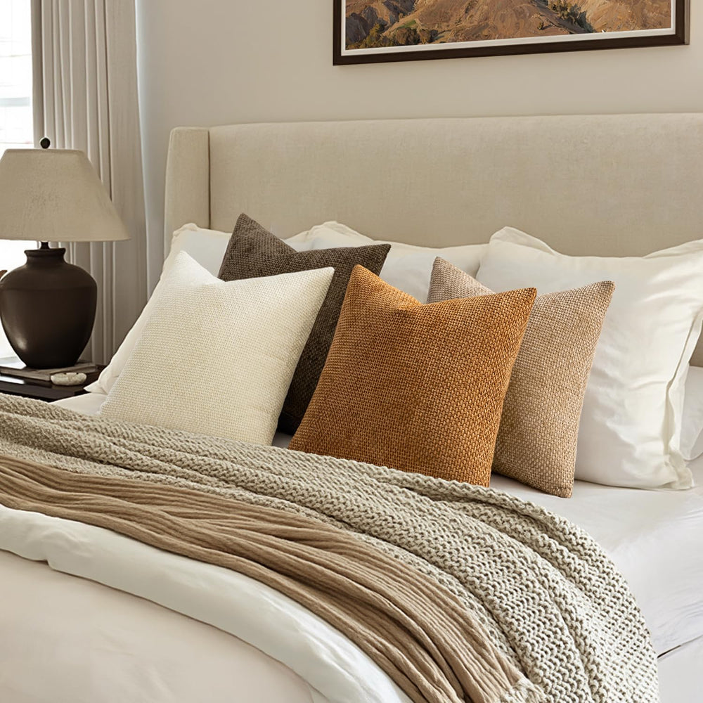 MIULEE Soft Decorative Chenille Fall Pillow Covers Brown 16x16 Pack of 4