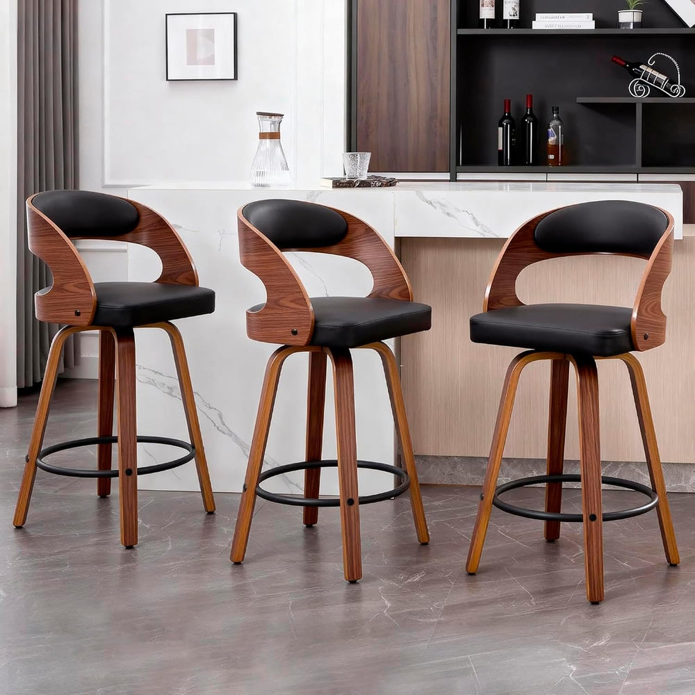 VipDesk 26" Swivel Upholstered Counter Height Bar Stools Set of 3, Black