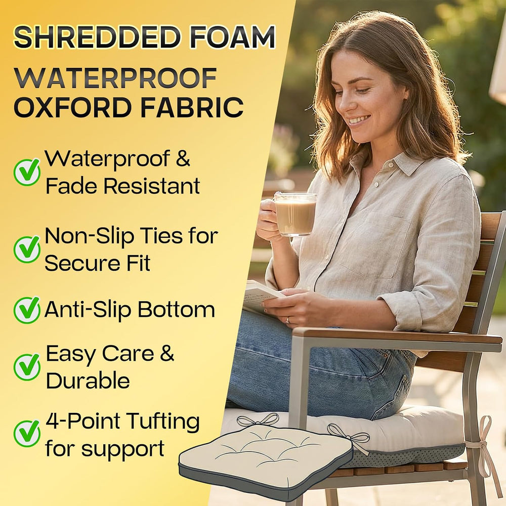 4 Pack 19x19 Inch Shredded Foam Chair Cushions with Straps