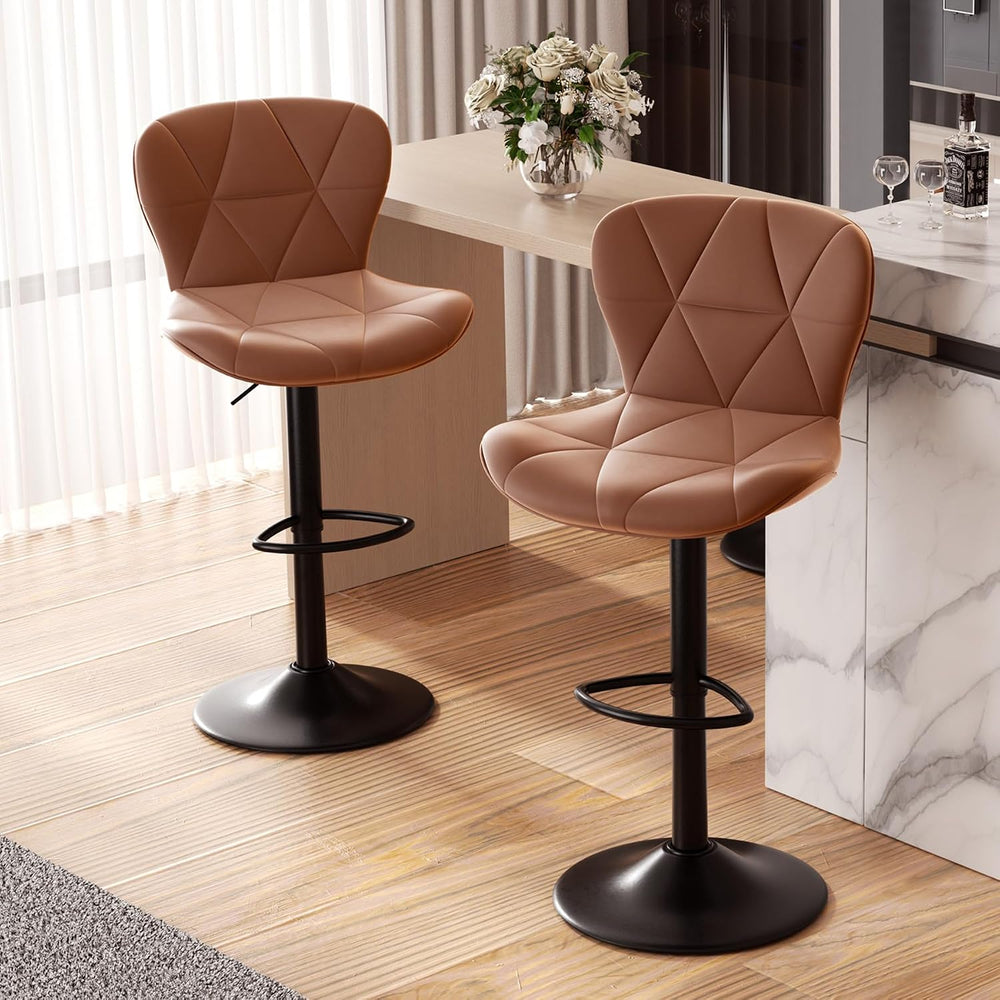 Nalupatio Modern Bar Stools Set of 2, Faux Leather Upholstered Swivel Bar Sto...