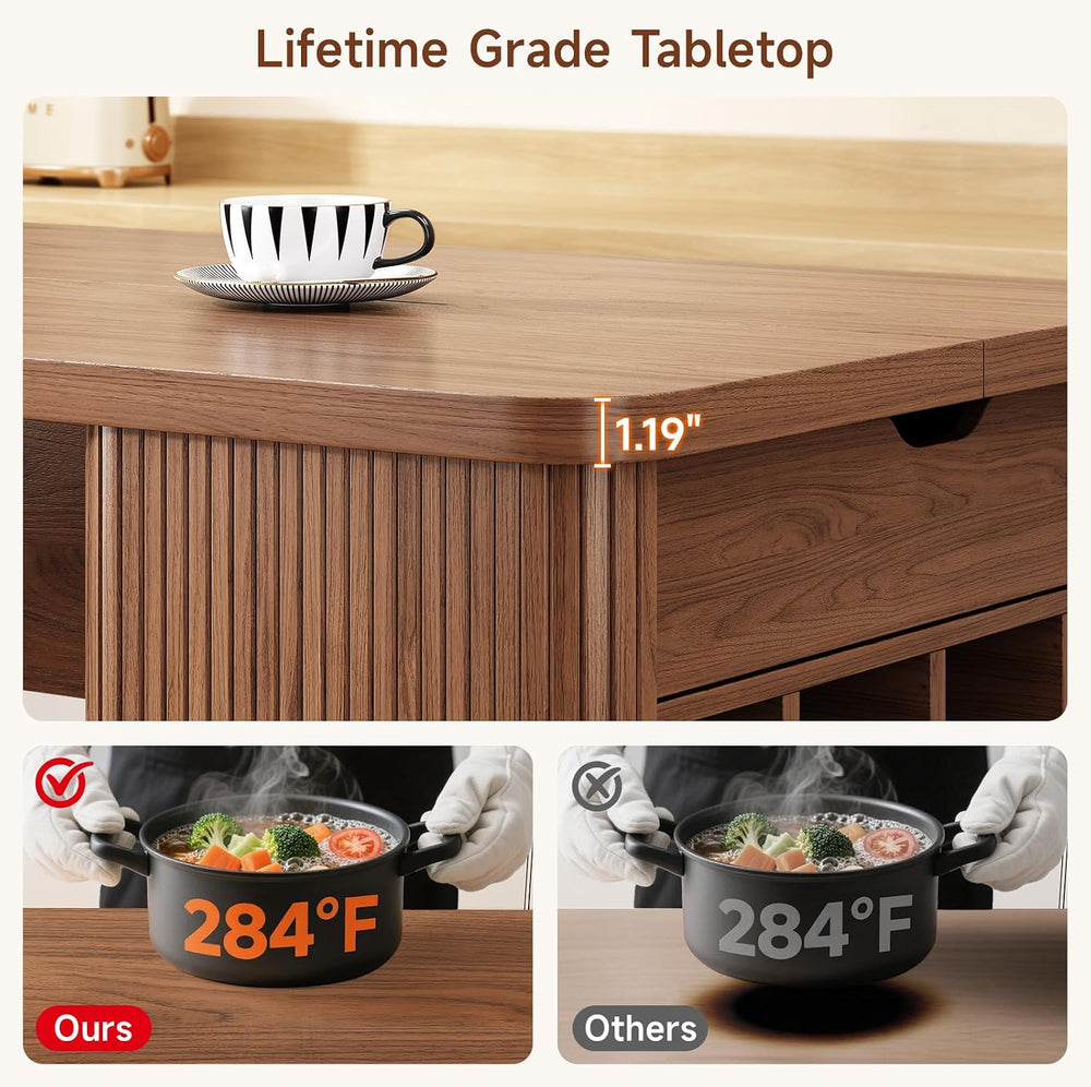 ONBRILL 61 Inch Fluted Kitchen Island with Storage Walnut