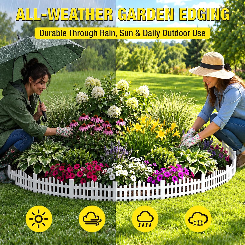MIXC Garden Edging Border, 5IN 33FT White Garden Fence with 50 Metal Stake