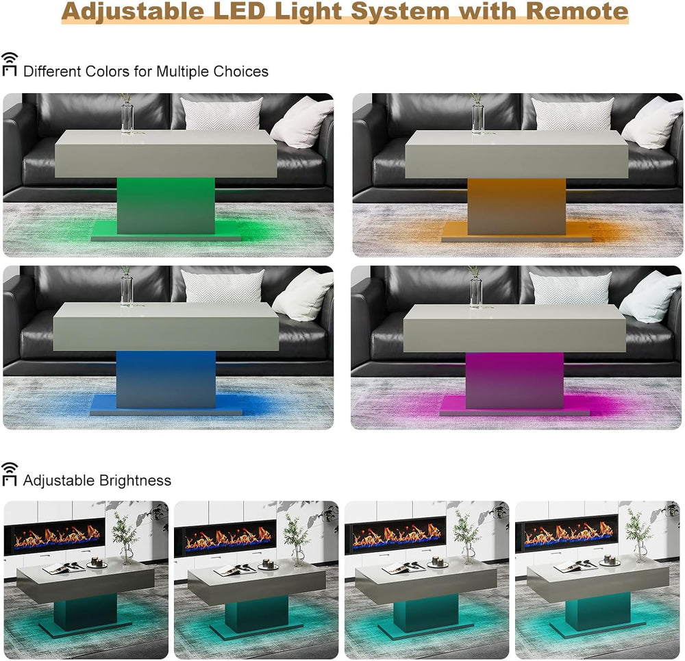 HedoAjim Grey Led Coffee Table for Living Room, Rectangular Center Table