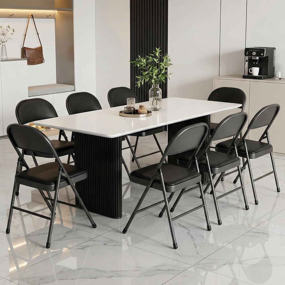 Black Padded Folding Chairs 12 Pack with PU Cushion and Back