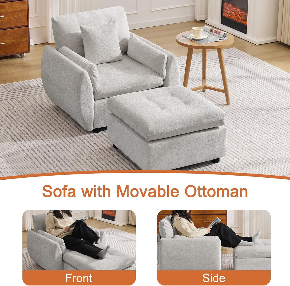 30" Modular Cloud Accent Chair with Ottoman, Deep Seat Tufted Chenille S...