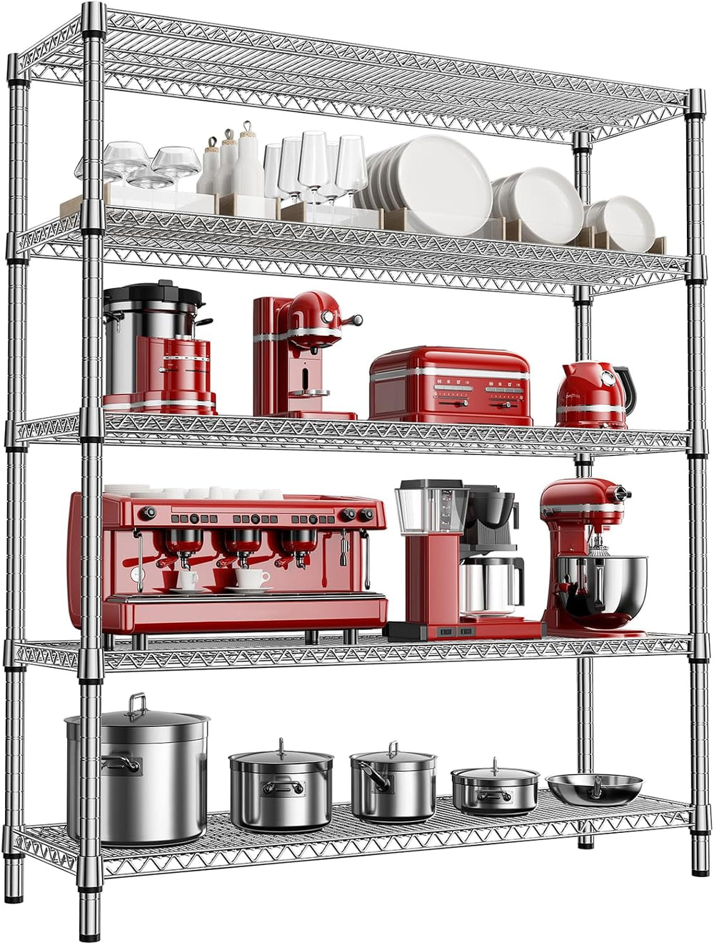 M MZG 3500LBS 59" W 5 Tier Storage Shelves Rack Metal Wire Shelving Unit...