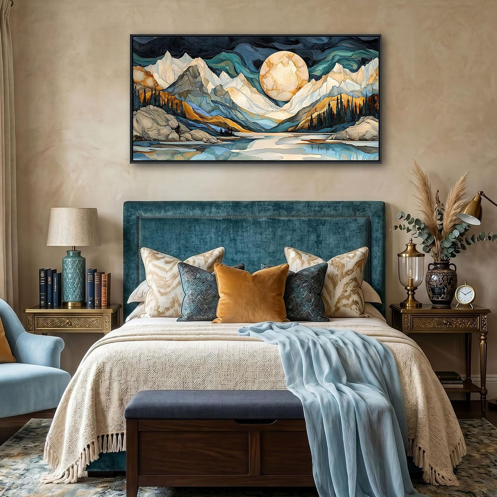 Framed Canvas Wall Art - 20x40 Inchs Abstract Painting Decor, Textured Mounta...