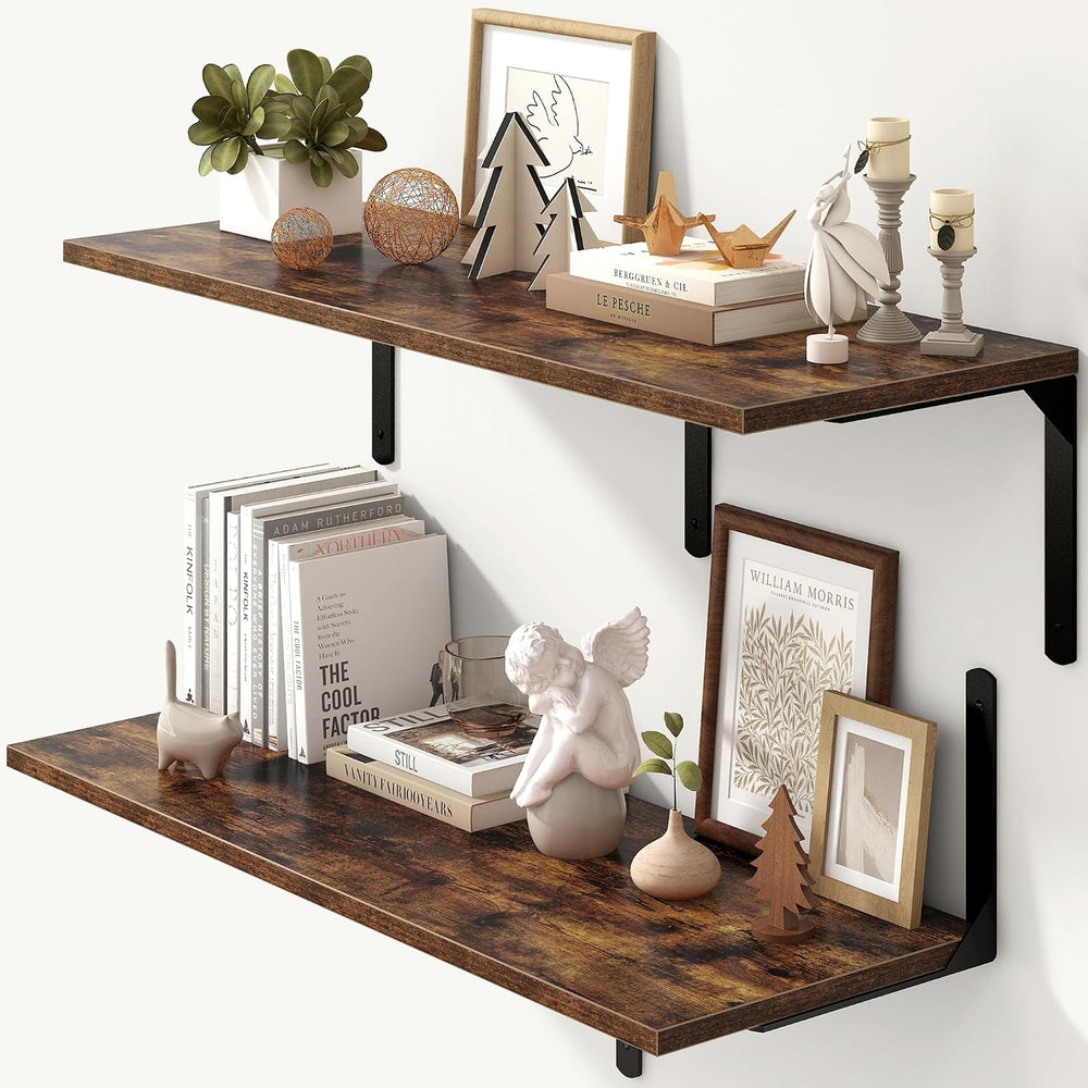 Fun Memories Rustic Brown 12 Inch Deep Floating Shelves Set of 2, Wall Mounte...