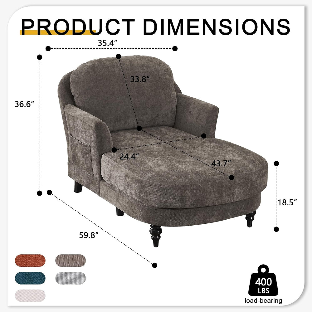 59.8” Chaise Lounge Chair Indoor, Oversized Reading Armchair, Brown