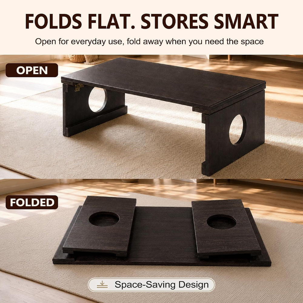 Foldable Japanese Floor Table, Folding Coffee Table, Natural Paulownia Wood