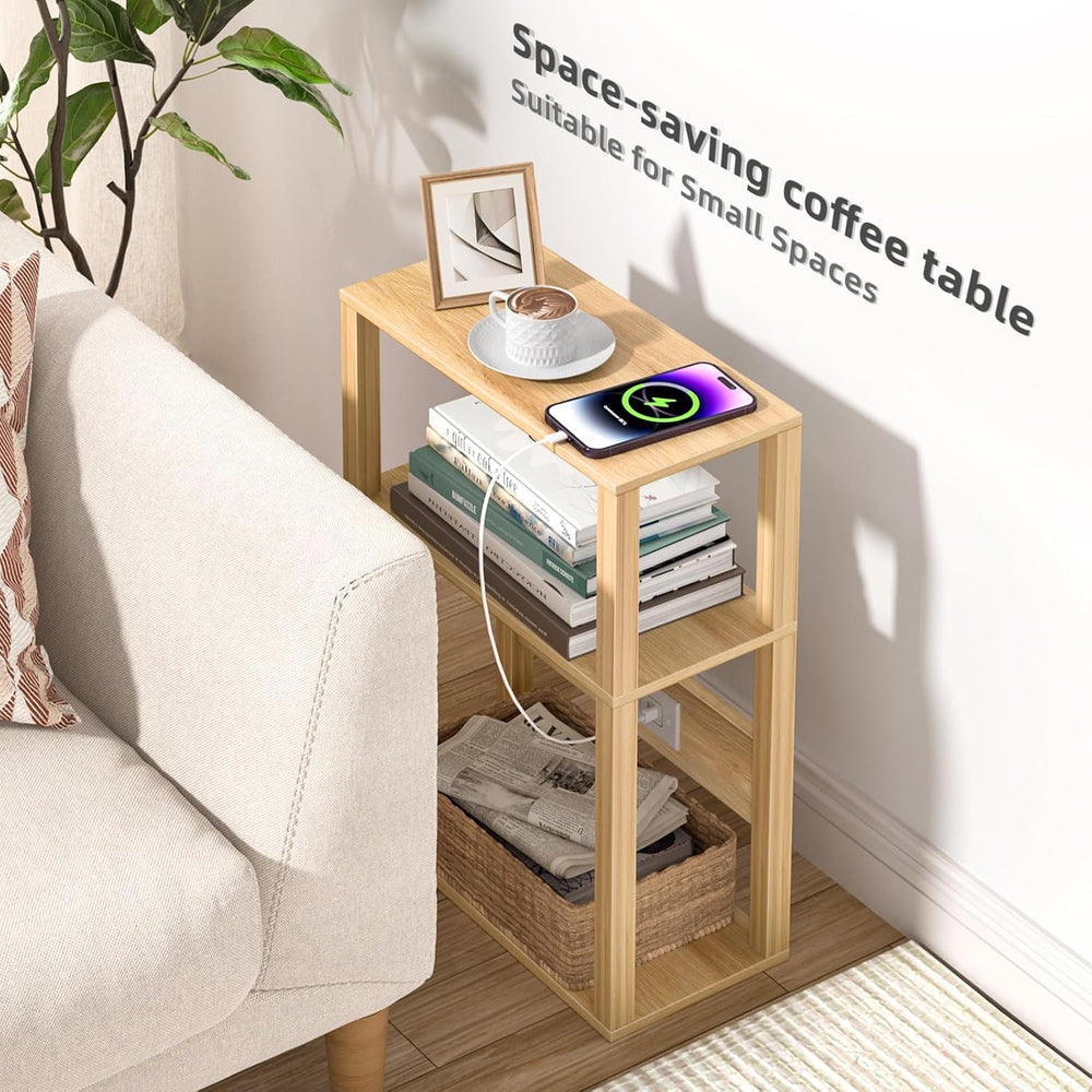 YUFAM 3-Tier Narrow Bedside Table Set 2 for Small Spaces, Skinny Nightstand