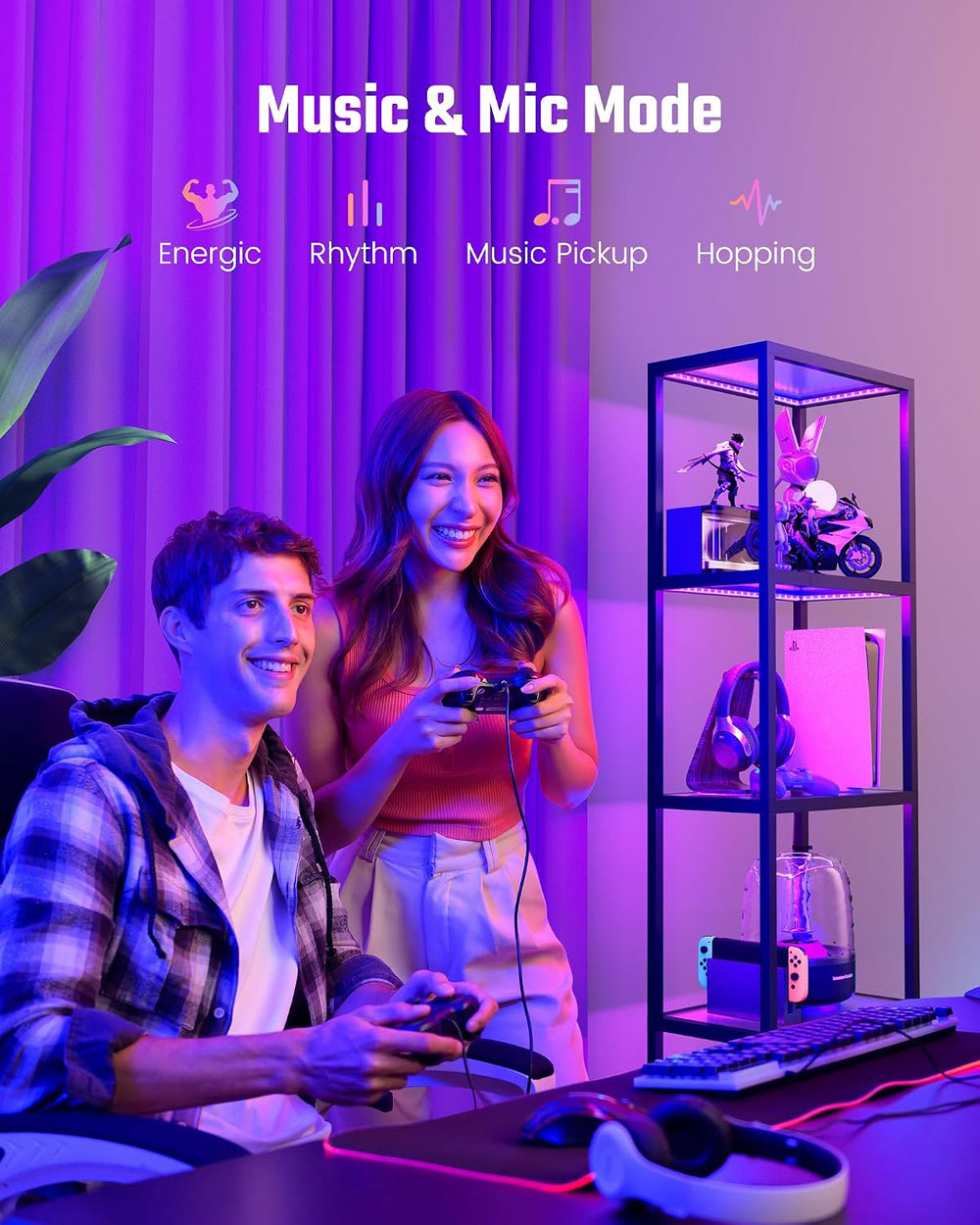 SUPERDANNY Display Cabinet with RGB Light, Remote/App Control, Dimmable LED